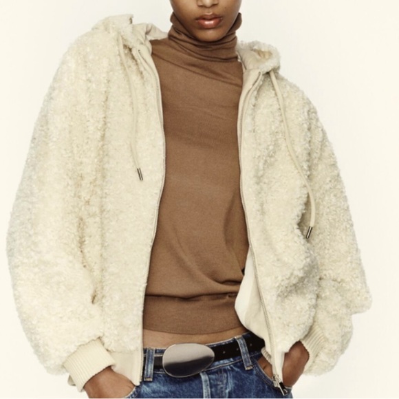 ZARA. Teddy Fleece Hooded Jacket. Front Zipper, Drawstring. Sz M. Sheerl… - Picture 2 of 16